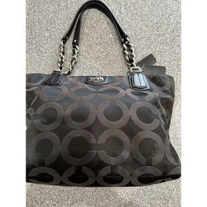 COACH Madison Sateen Tote Shoulder Handbag Leather Chain Shoulder Tote Bag EUC